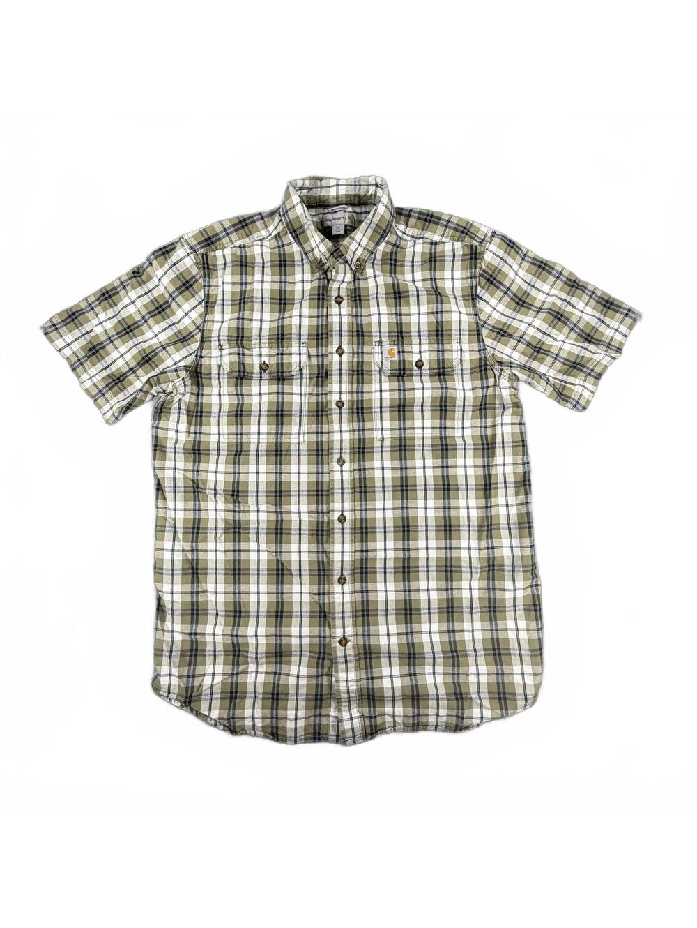 Men's Carhartt Tall Relaxed Fit Plaid Button Up Short Sleeve Shirt Cotton Size L